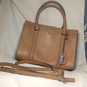 Guess Brown cream Beige Monogram Tote Bag or Shoulder Bag Adjustable Strap